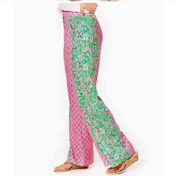 Lilly Pulitzer Elastic Waistband Wide Leg Palazzo Pants Pink & Green, XS - Picture 3 of 15